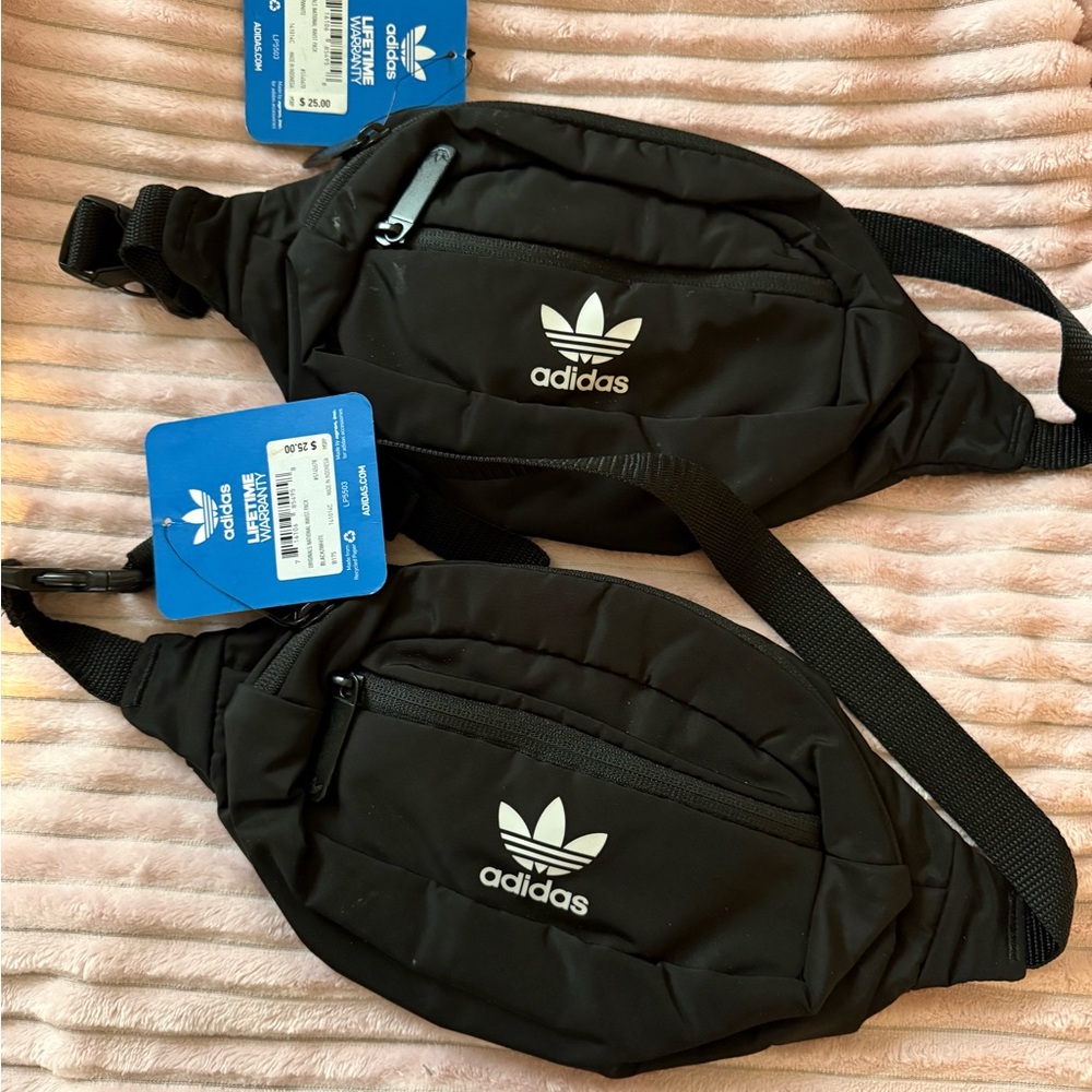 (2) Adidas Black Belt Bag/Fanny Pack